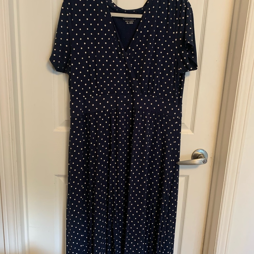 L.L. Bean Blue Tiered V-Neck Midi Dress
